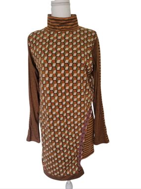 Anac By Kimi Asymmetrical Tunic Top Mixed Print Grommet Accent Art Deco Retro MD